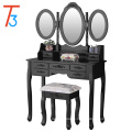 Vanity Table Set with Oval Mirror Makeup Dressing 7 Drawers and Stool,Black